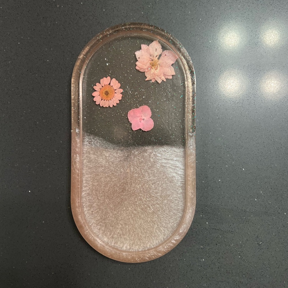 Handmade Pink Resin Tray with Pressed Flowers